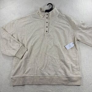 Time and Tru Pullover Women XL Cream NEW Snap Neck Mock Neck Fleece Sweatshirt